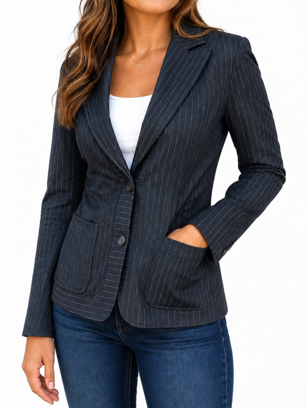 SHIN CHOI Gray Pinstripe 2-Button Collared Blazer Jacket Size 4